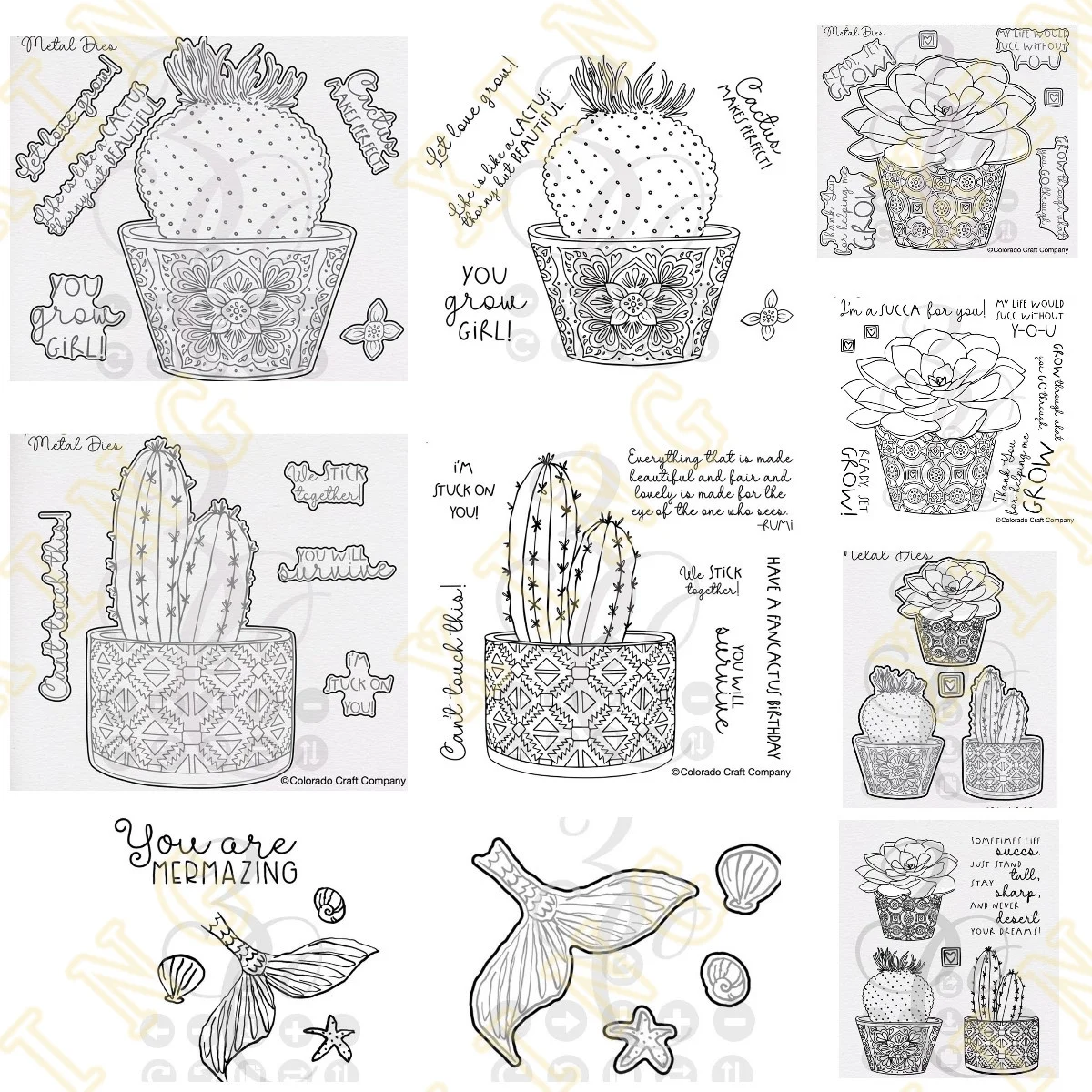 

2023 New Cactus Succulent Flower Fishtail Metal Cutting Dies Clear Stamps Scrapbooking Make Photo Album Card Diy Paper Embossing