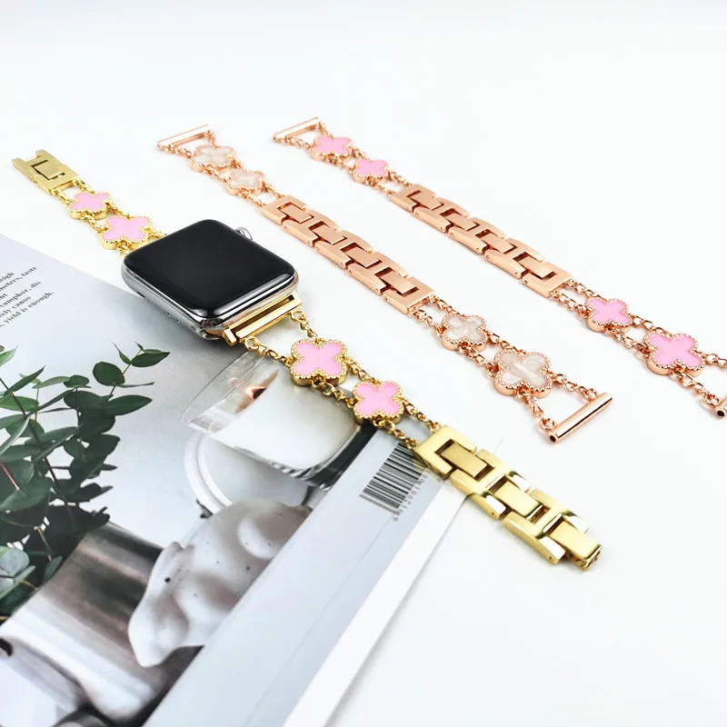 

Leaf Clover Strap for Apple Watch 7 Band 41mm 40mm 38mm Metal Stainless Steel Bracelet iWatch SE 6 5 4 3 45mm 44mm 42mm