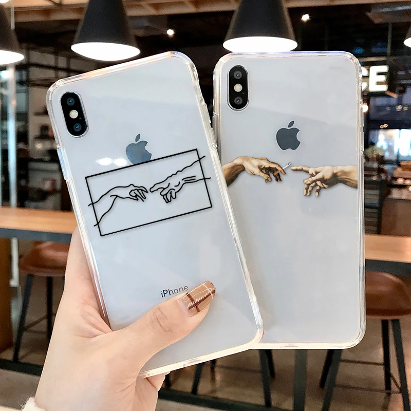 Mona Lisa Art David lines Painted Pattern Case For iPhone 14 13 12 11 XS MAX XR 8 Plus SE2020 Transparent TPU Phone Cover Coque
