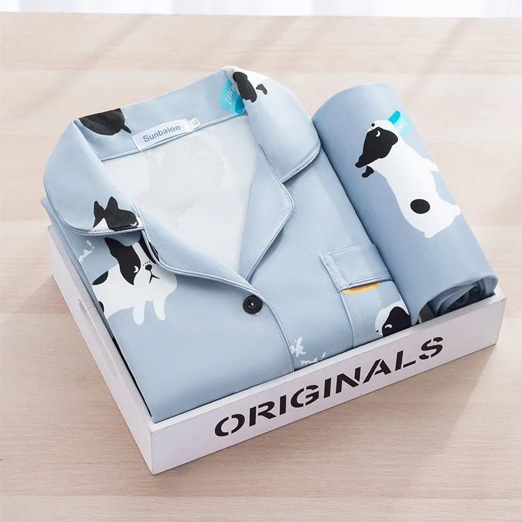 

Women's Home Clothes Cartoon Print Pajamas Tops+Pants Cotton Silk Soft Pijama Set Mujer Long Sleeve Loungewear Sleepwear