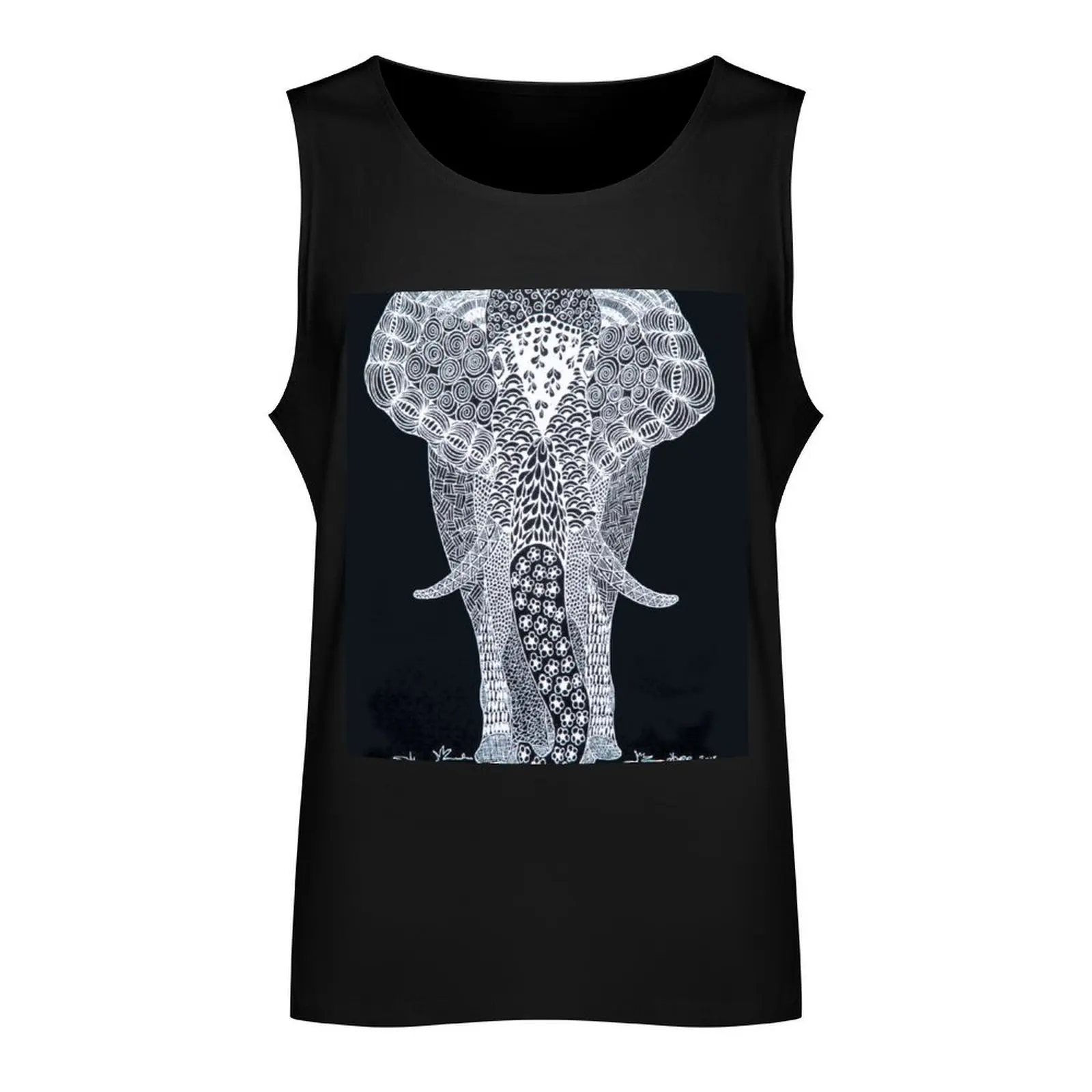 Мужская черная белая майка с рисунком слона из хлопка