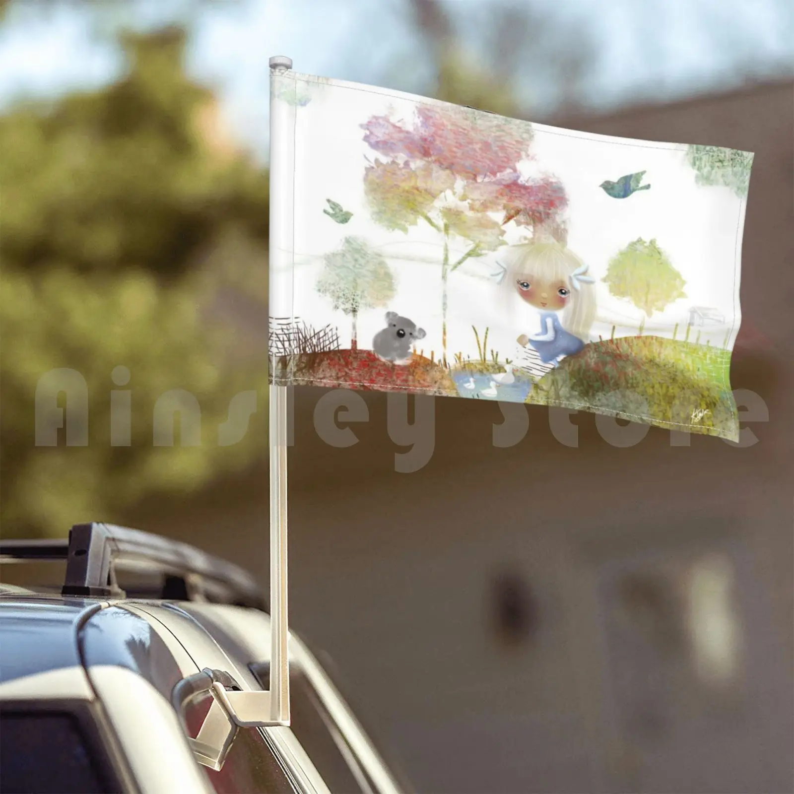 Уличный декоративный флаг Автомобильный коала природа девушки Австралия