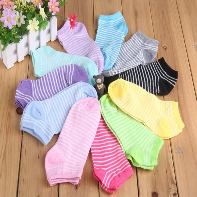 10pairs Women's Socks Candy Color Solid Color Love Dots Ankle Socks Low Cut Socks