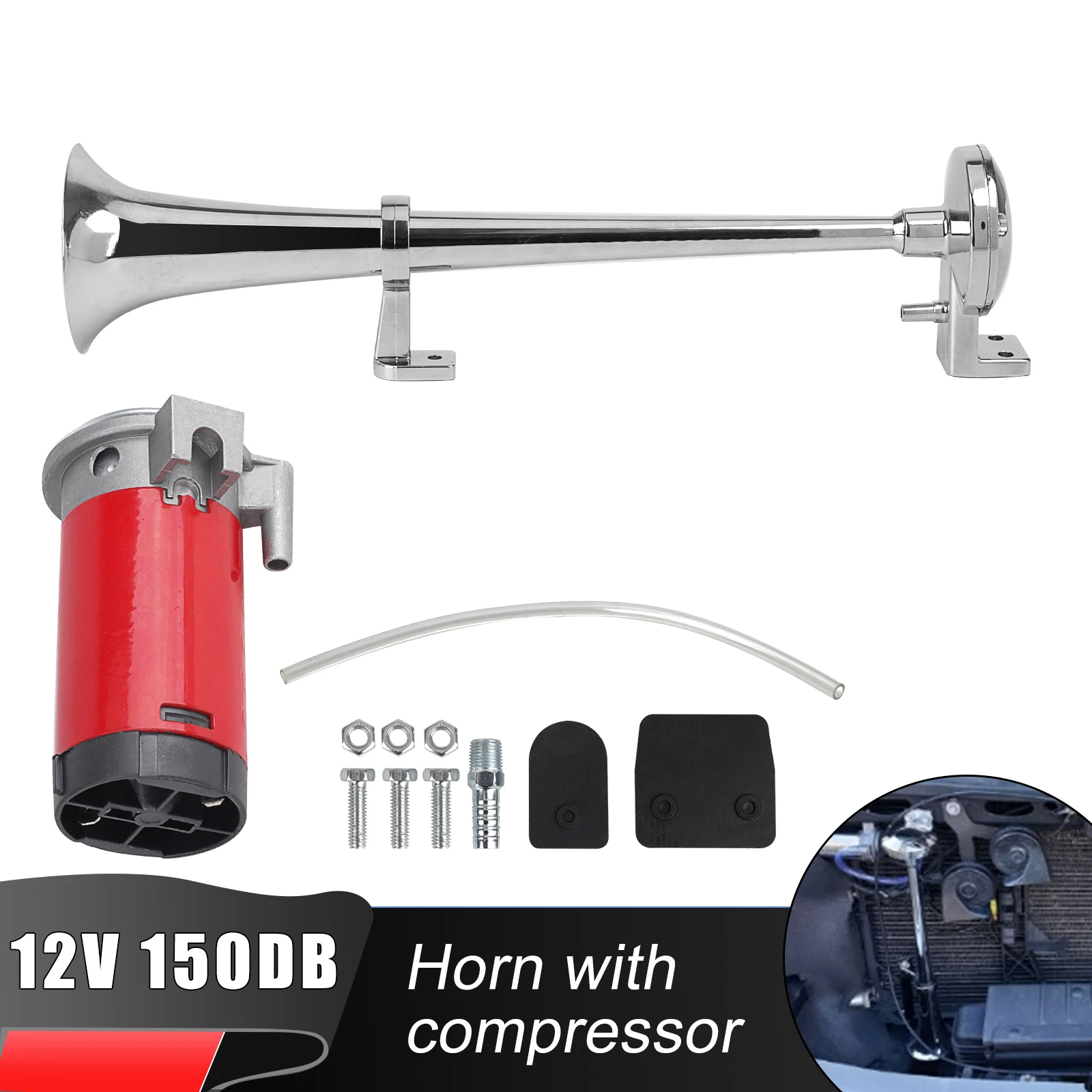 

150DB Super Loud Car Air Horn 12V 17 Inch Single Trumpet Loud Compressor for Car Truck Boat Train Horn Hooter