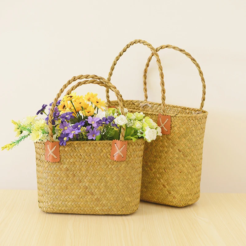 

Rattan Woven Picnic Basket Large-Capacity Garden Fruit And Vegetable Snacks Portable Basket Bathroom Supplies Storage Organizers