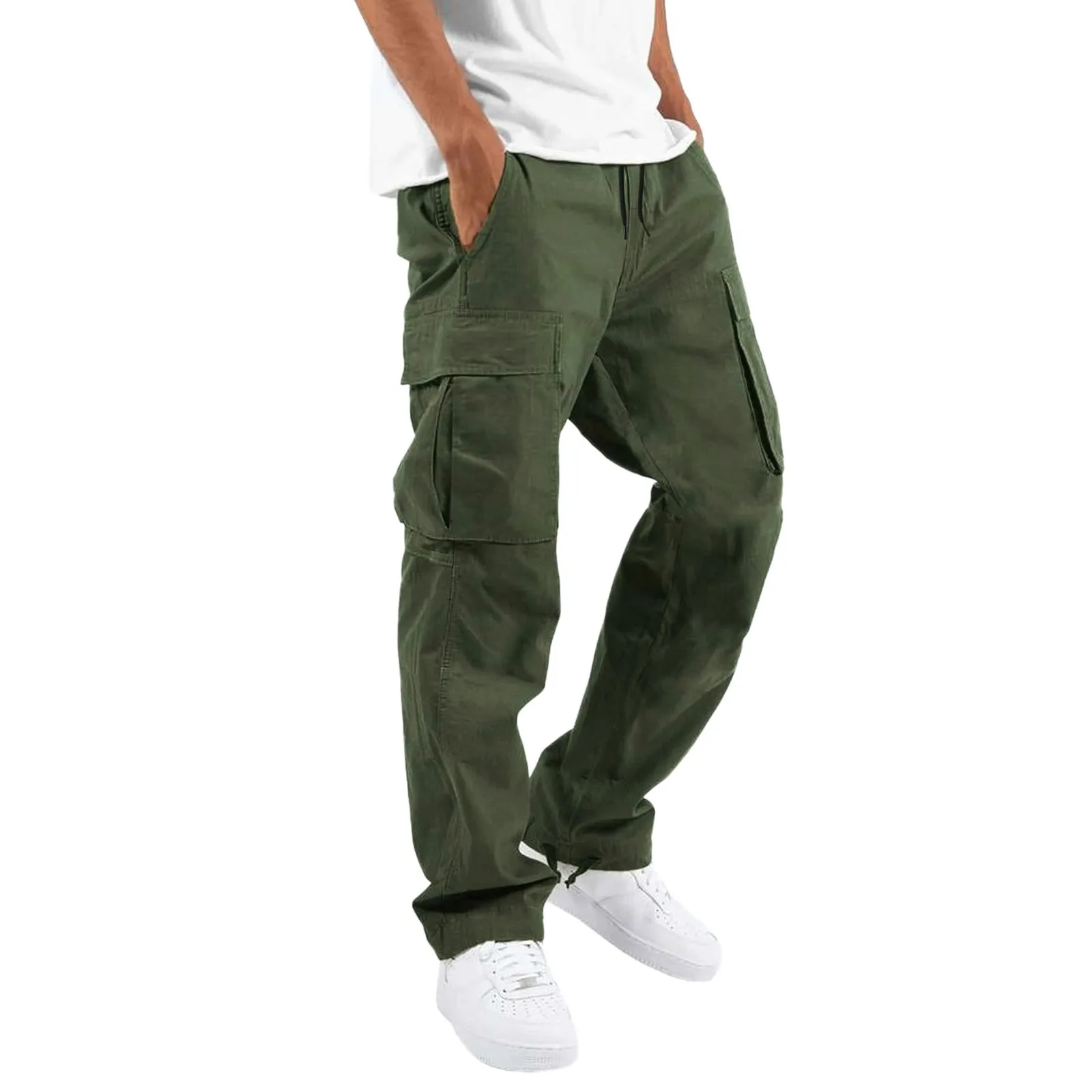 

Men Green Work Cargo Pants 2022 Spring Spring Button Solid Color Long Pencil Leg Pants Trousers Sweatpants