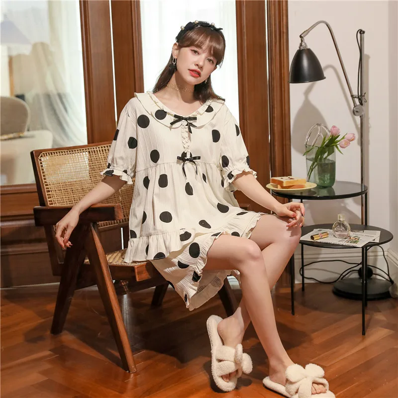 Spring Knitted Cotton Sleepwear Elegant Women Pajama Sets loose Short Sleeves Pajamas Women's Summer Fashion Home Clothing