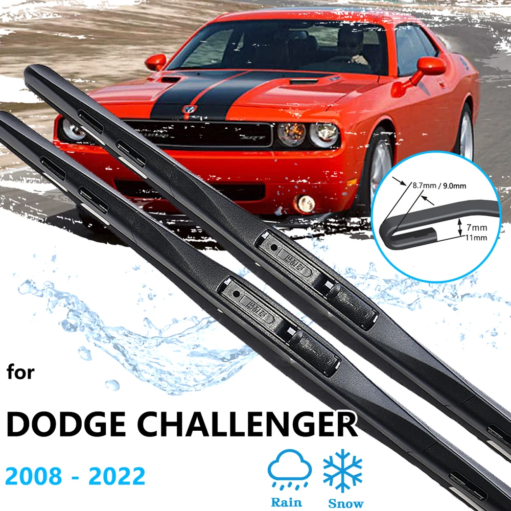 

2x For Dodge Challenger Coupe MK3 2008~2022 Wipers Blades Front Window Windshield Windscreen Boneless Frameless Rubber Cleaning