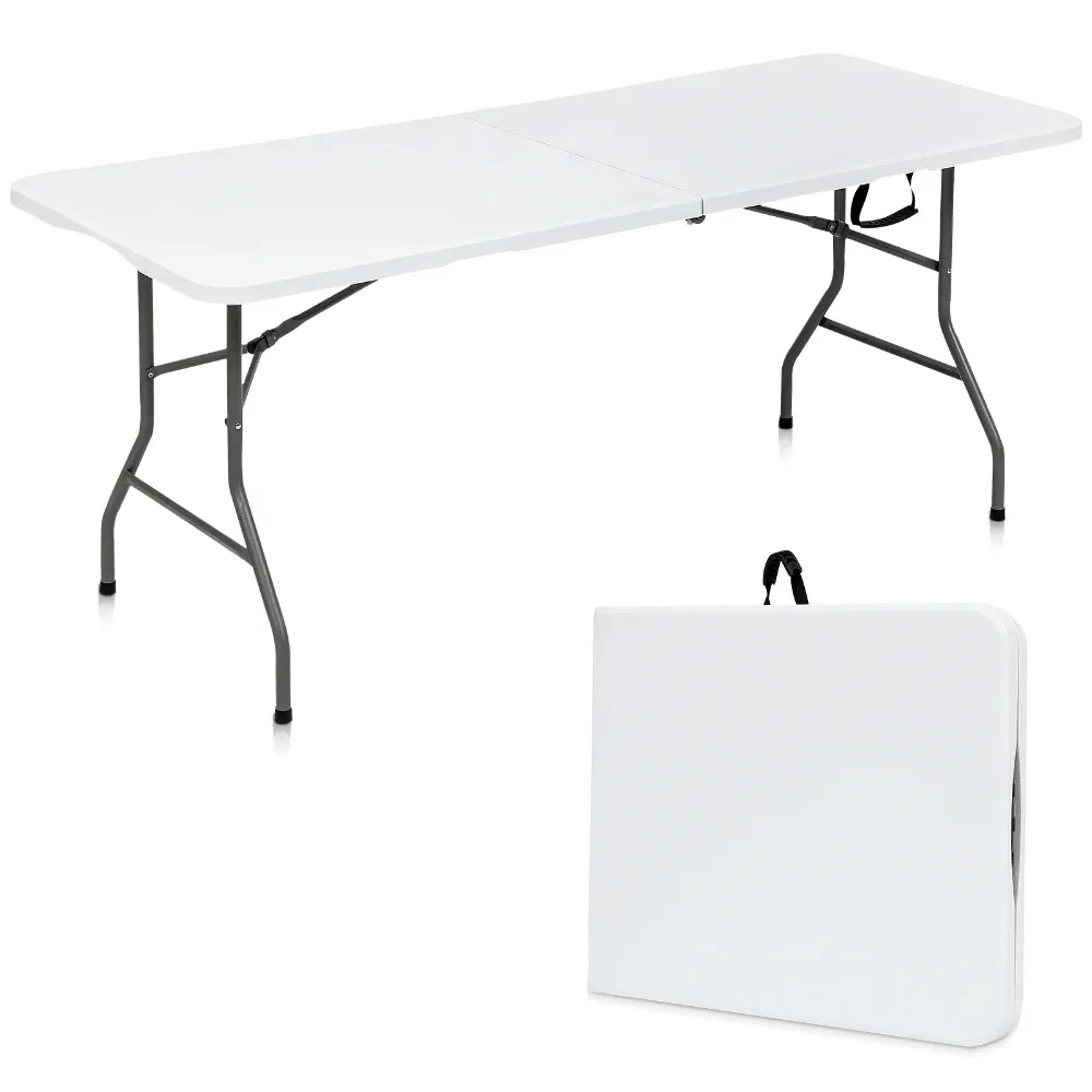 

White Furniture Folding Utility Table 6ft Fold-in-Half Portable Plastic Picnic Party Dining Camp Table Restaurant Tables Home