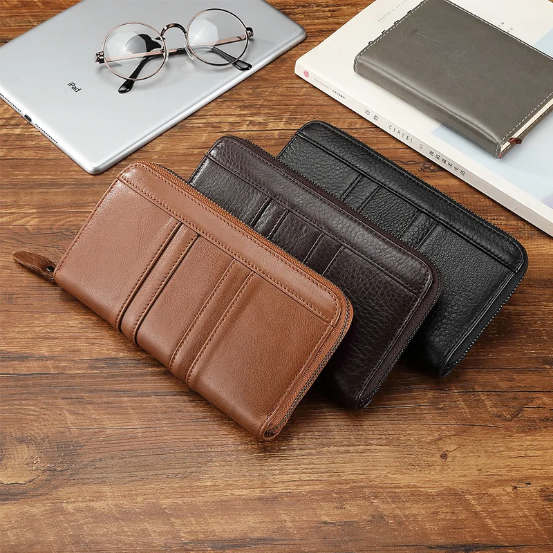 

Genuine Leather Men's Wallet RFID Anti-theft Brush Head Layer Cow Leather Long Men's Bag Multi Card Bag Mobile Phone Bag