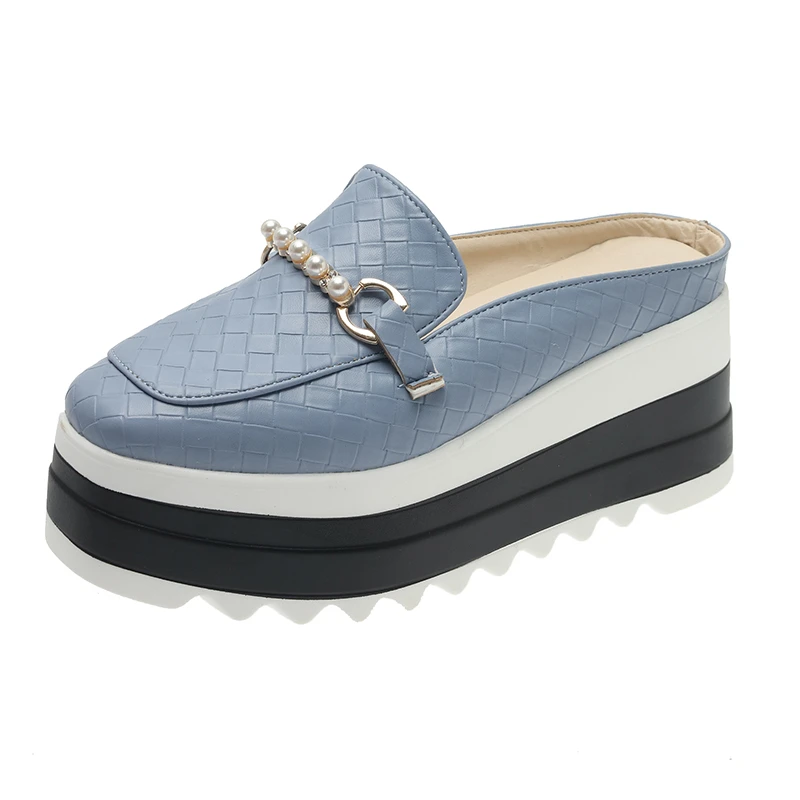 

2022 New Arrival Brand Design Lizard Croc Metallic Chain Mule Sandals Women Wedge Platform Loafer Shoes Zapatos Para Mujer