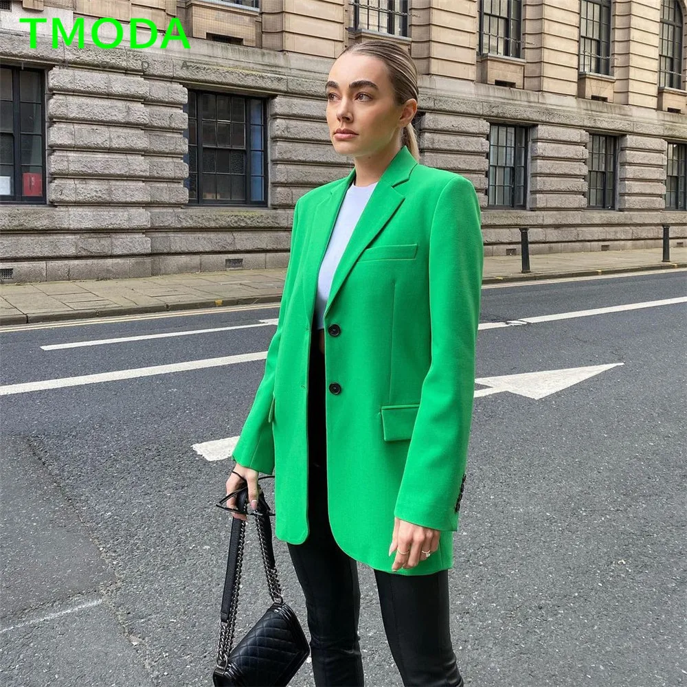 Женский Длинный блейзер свободного покроя с V-образным вырезом и карманами |