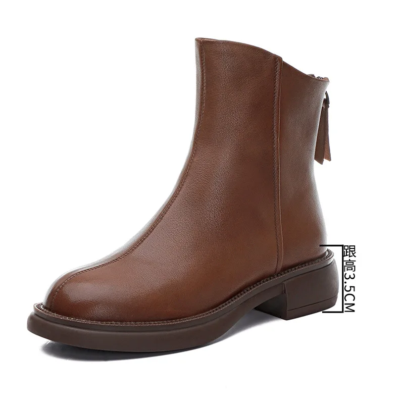 Brand Women Autumn Boots 2023 New Ankle Boots Woman Fashion British Retro Women Short Boots Rear Zipper Leather Boots Ladies