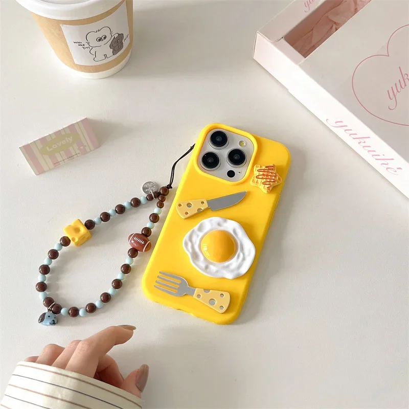 Корейский Веселый Чехол для омлета и столовых приборов iPhone X S Max 11 12 13 14 15 Pro с