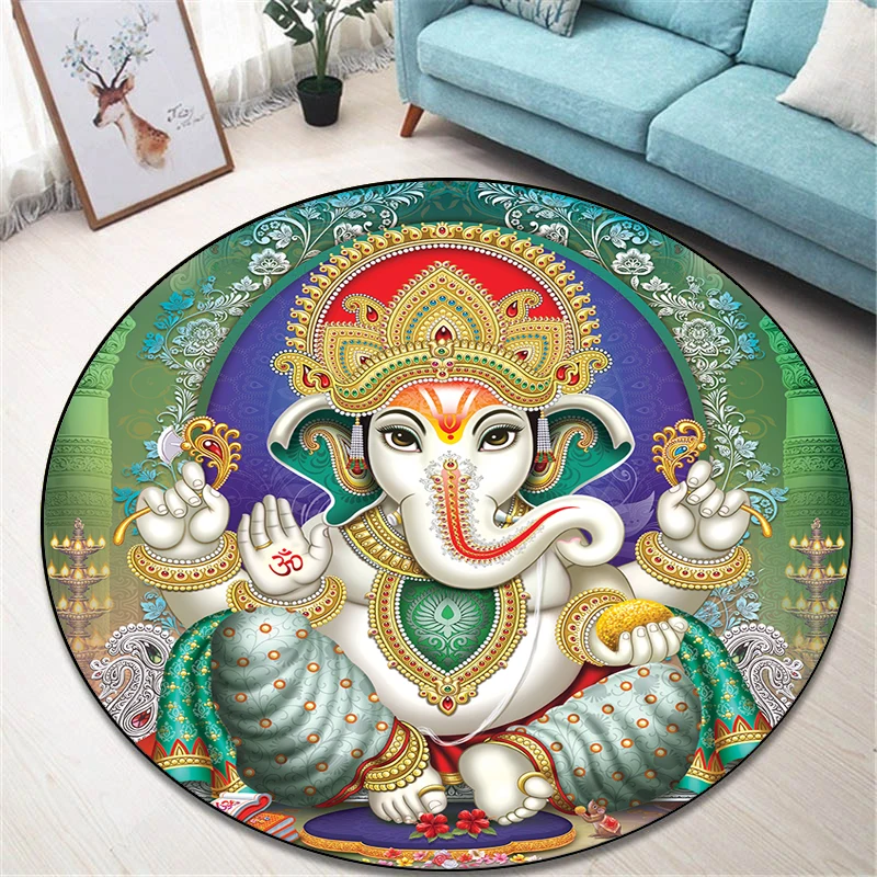 

Круглые ковры Ganesha для благословения, мягкий фланелевый коврик, коврик для благословения, ковер, коврик, домашний декор, подарок для спальни