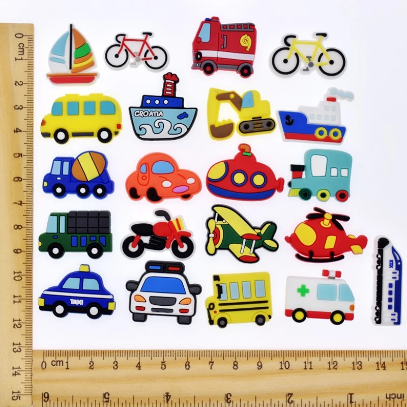 22PCS Shoe Charms for Croc Charms PVC Cute Cartoon Vehicle Shoe Decoration Pins Shoe Accessories Pack Jibz for Girl Boy gif