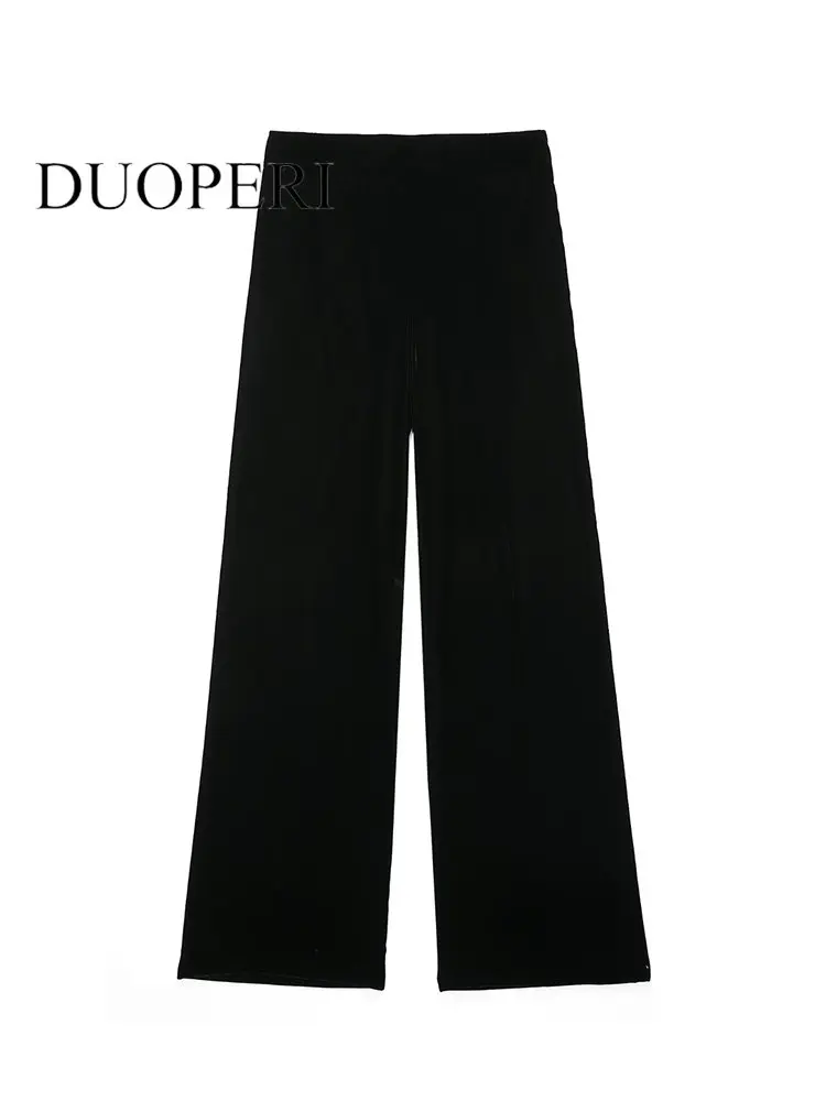 

DUOPERI Women Fashion Velvet Solid Side Zipper Trousers Vintage High Waist Female Chic Lady Straight Pants