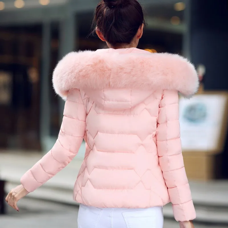 Autumn  winter 2022 Women's cotton coat Short coat Large fur collar  skinny lady Women's parkas cotton coat Women's cotton coat