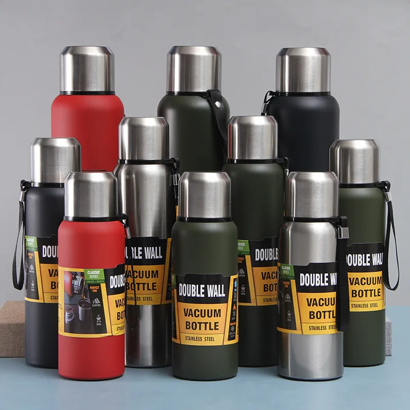

Large Capacity Stainless Steel Thermos Portable Flask Insulated Tumbler with Rope Thermo Bottle Military Style Vacuum Flask