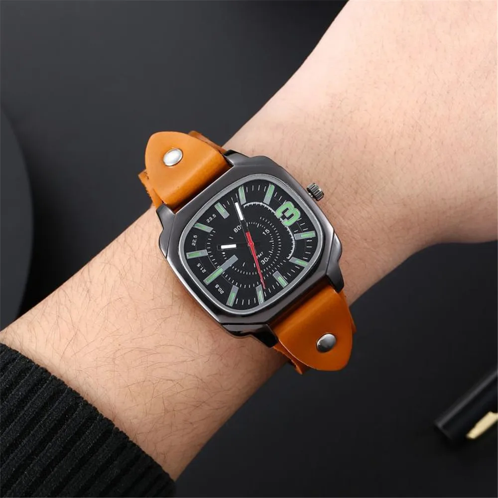 Vintage Women Watches Simple Square Large Dial Luminous Quartz Watch Fashion High Quality Leather Wristwatches Gift Clock