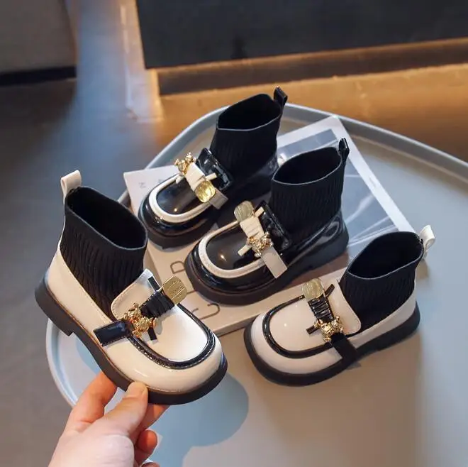 

Зимняя детская повседневная обувь, Осенняя обувь, модные кожаные мягкие Нескользящие зимние ботинки для девочек 23-36, спортивная обувь для б...