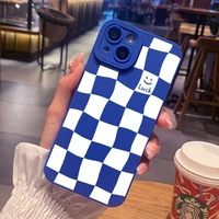 for iphone 11 12 13 pro max x xr 7 8 plus se 2021 new klein blue smiley plaid time simple smile burgundy phone case