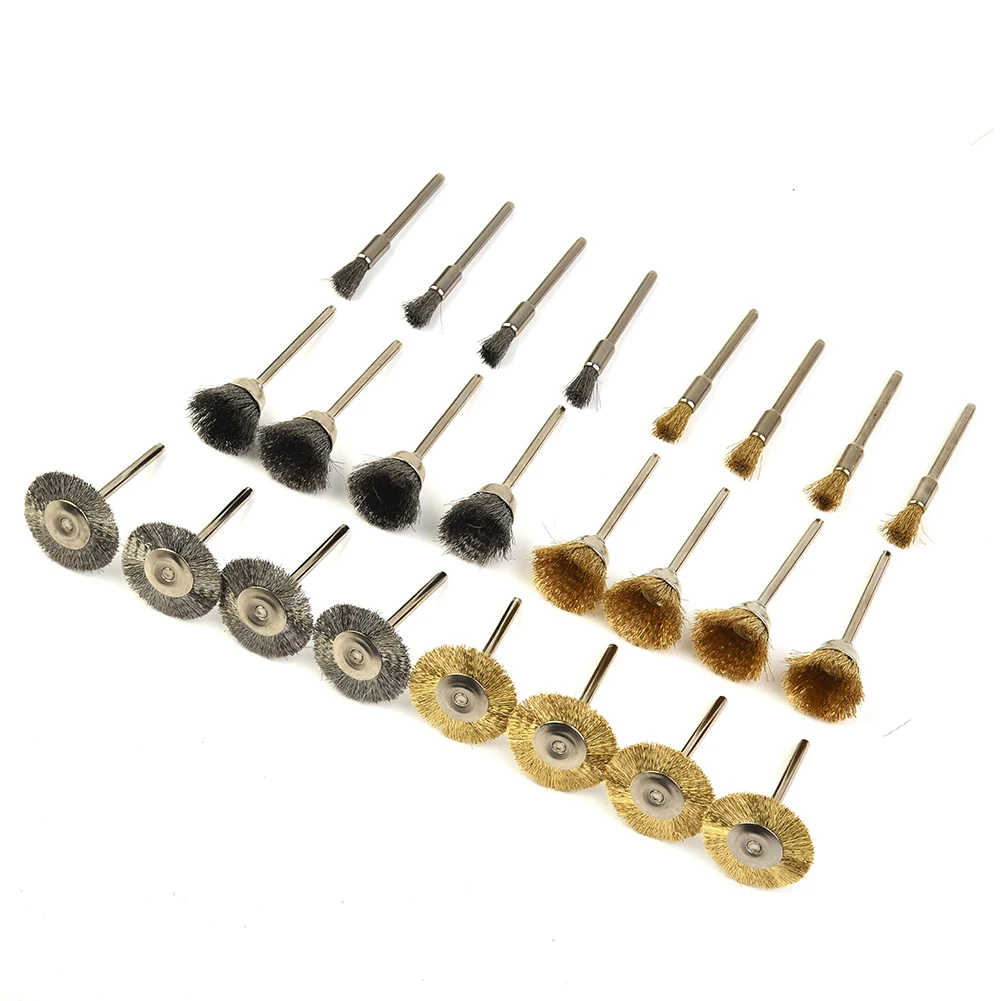 

Rotary Tools Kit Angle Shank Set Cleaning Wire wheel brush Rust 24pcs Brass Stainless Steel Polishing Accessories