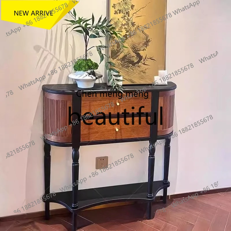 Фото X M132 Ретро из массива дерева xuangtai для гостиной, полукруглый и ультратонкий, очень узкий декоративный шкаф у стены №1