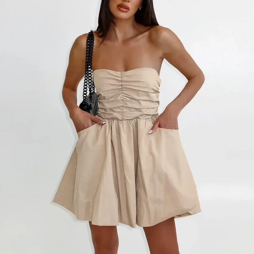Модный сексуальный однотонный топ без бретелек летнее платье-пачка для отдыха