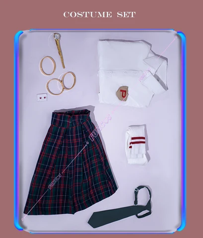 Трусики и чулки с поясом для чулок, трусики анархии, костюм для косплея, парик JK, школьная форма, галстук-юбка, белая рубашка, длинные аксессуары для волос