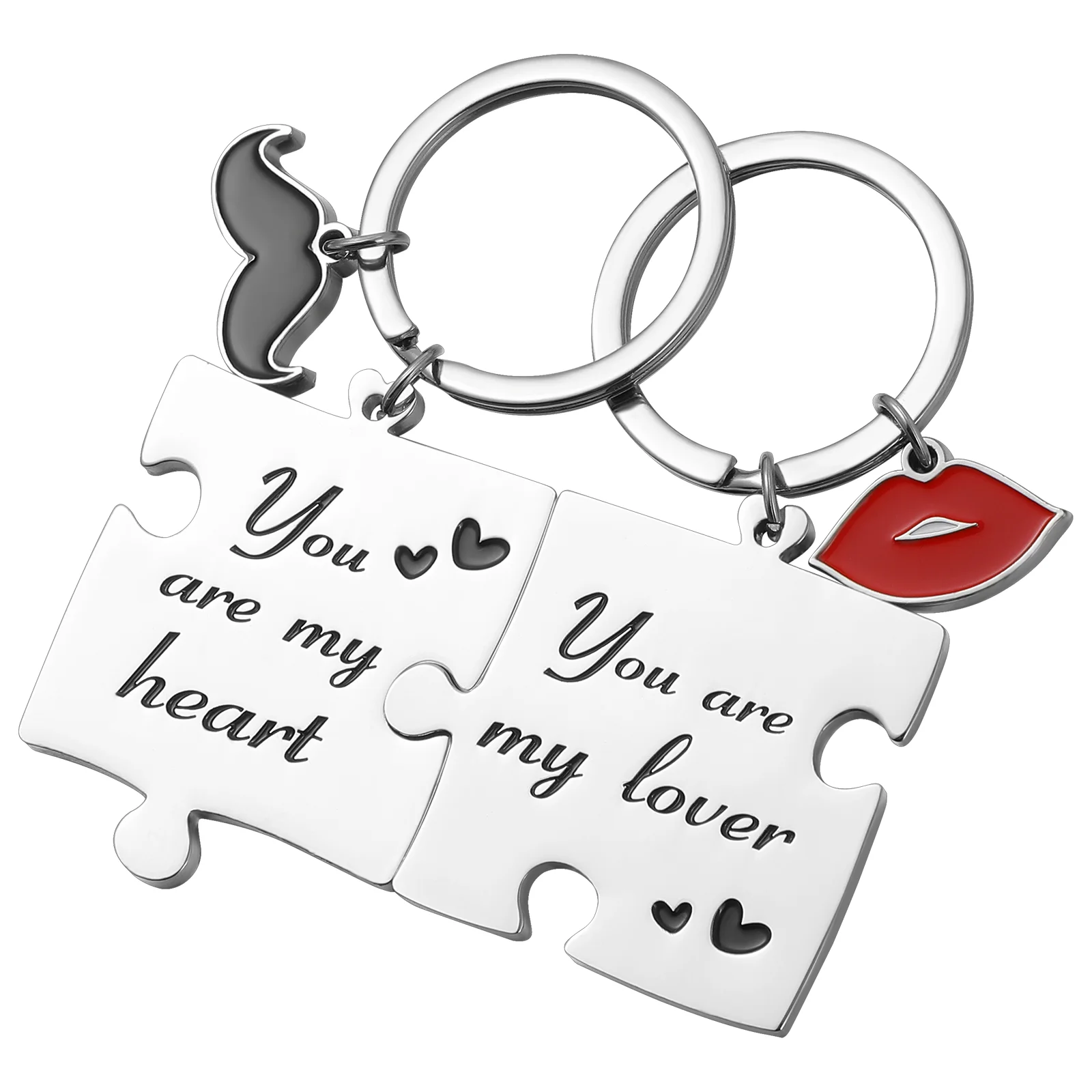 

VALICLUD 2-piece Matching Keychain Full of Love Couple Puzzle Keychain Zinc Alloy Customized Couple Keyring Valentines Gift