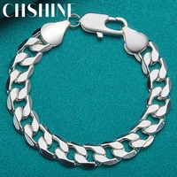 chshine 925 sterling silver 12mm side chain multi ring buckle bracelet for man women fashion wedding party charm jewelry