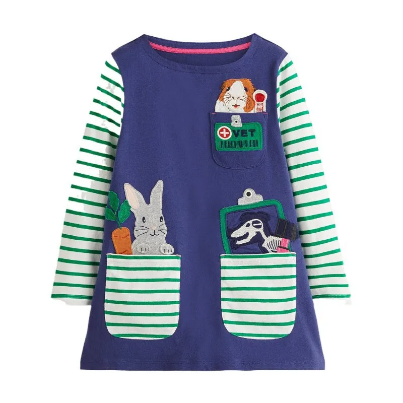 Купи Jumping Meters Bunny Kids Pockets Baby Girls Dresses Stripe Sleeve For Autumn Spring Princess Costume Long Sleeve Animals Frock за 531 рублей в магазине AliExpress