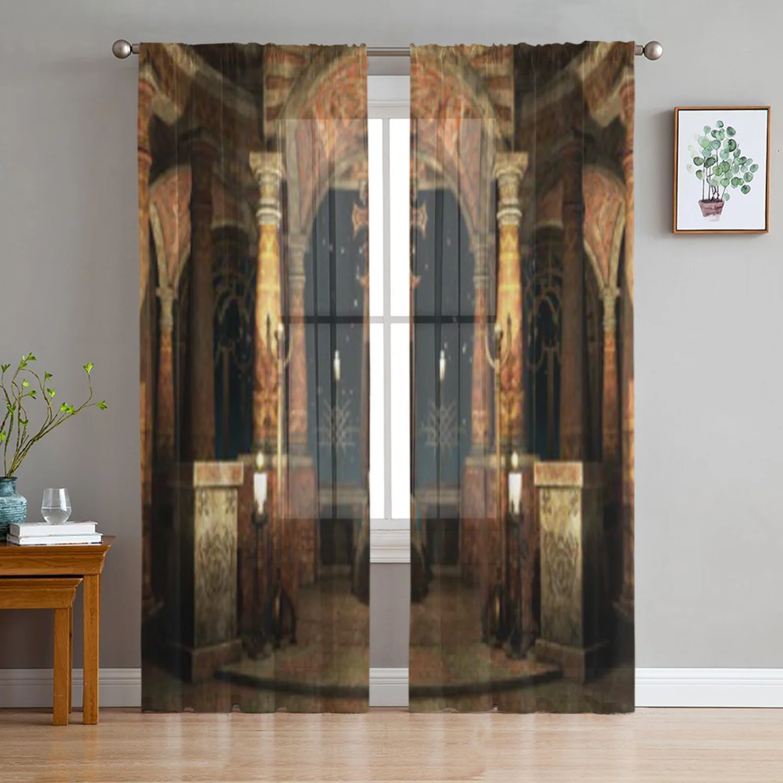 

Старинные залы с колоннами и крестом, тюлевые прозрачные шторы для гостиной, спальни, кухни, украшение, вуаль, шторы из органзы