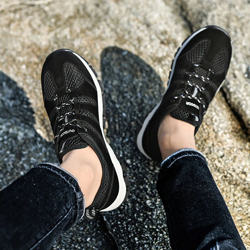 Mesh Walking Shoes Men Slip on Casual Sneakers Male Breathable Outdoor Shoes Lightweight Flat Shoes Non-slip