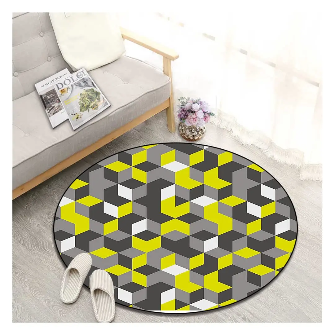 

Geometry Printed Round Rug Floor Mat for Living Room Bedrooms Dining Rooms Children Cute Carpet Decoration