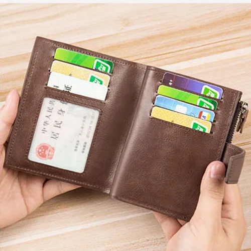 Man Coin Purse RFID Blocking Genuine Leather Wallet Vertical Snap Zipper Business Card ID Holder Bag Wallets for Men 4