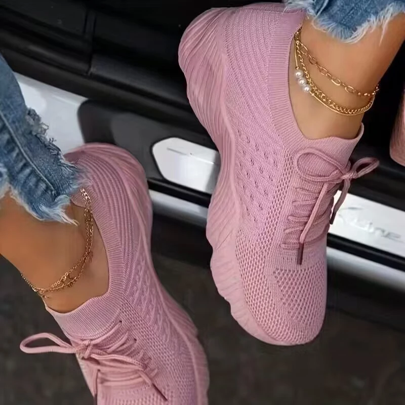 

Women Thick Bottom Sneakers Mesh Casual Shoes Solid Women's Shoes Comfortable Breathable Summer Outdoor Ladies Lace Up Flats
