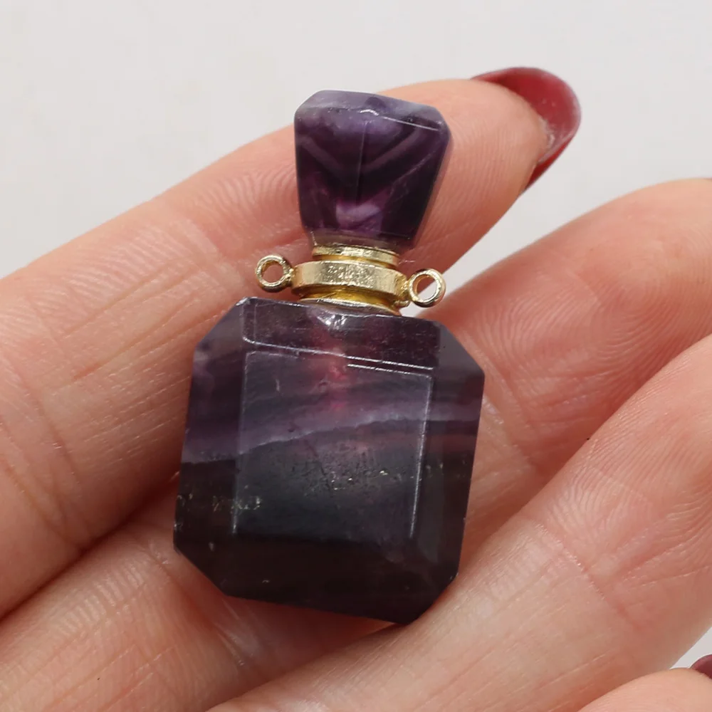 

Natural Gems Stone Perfume Bottle Charms Essential Oil Diffuser Amethyst Pendants for DIY Jewelry Making Necklaces Gift
