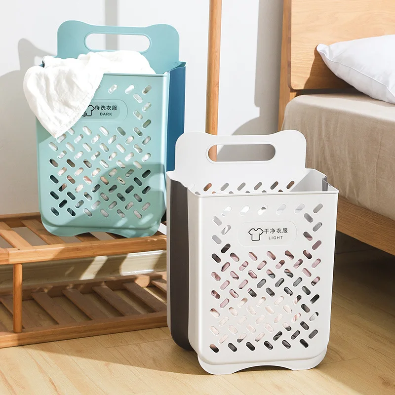 Bathroom Laundry Basket Folding Dirty Clothes Storage Basket Household Wall Hanging Punch-Free Laundry Basket Put Clothes Bucket