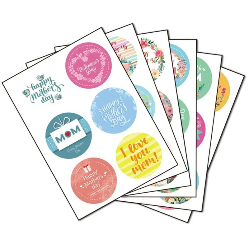 

6 Sheets Happy Mother's Day Stickers Self Adhesive Festival Label Floral Sticker Round Farmhouse Labels Sticker 6 Design 40JA
