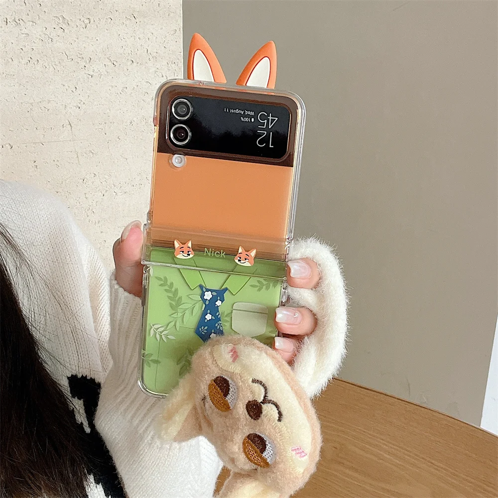 Фото Чехол для телефона Zootopia с забавным кроликом и лисой для Samsung Galaxy Z Flip6 5 7 zflip5 4 3 ZFlip7 7FE с плюшевой подвеской и защитой Ca №3
