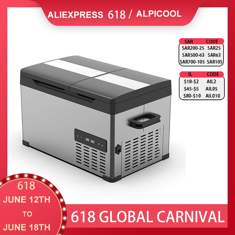 Alpicool 35L/45L/55L Car Refrigerator 110V/220V Portable Compressor Fridge 12V/24V Double temperature Single Control Freezer