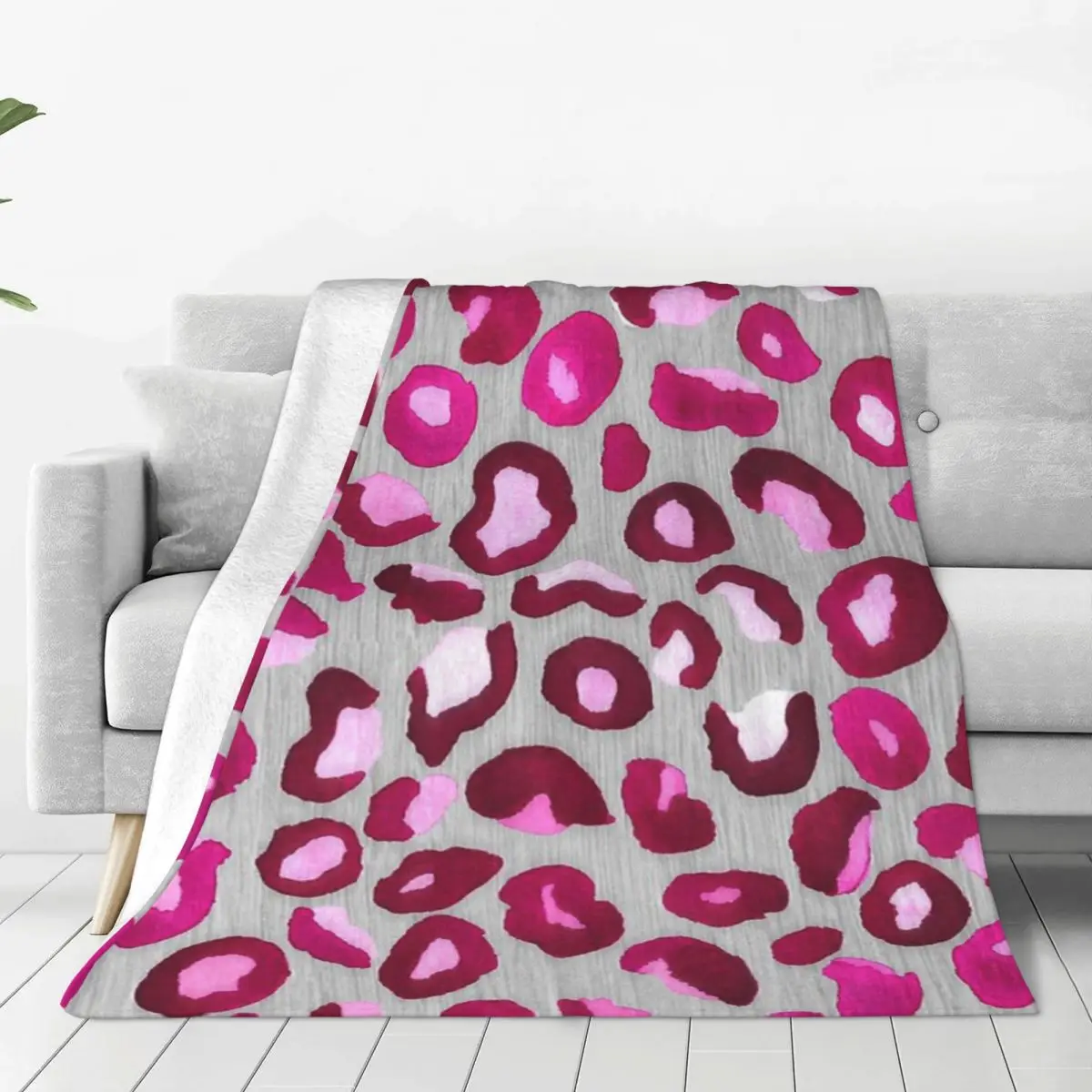 

Pop Pink Watercolor Leopard Print Bed Living Room Soft Bed Blanket Bed Furry Winter Cover Art Design microfiber Anti-pilling