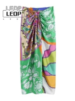 ledp zip chic slim fit vestidos vintage womens elegant fabric paneled floral print knotted sarong dress faldas mujer