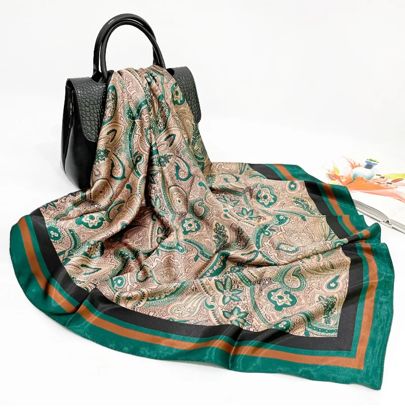 Роскошный брендовый черный золотистый шелковый шарф Женская Съемная хиджаб