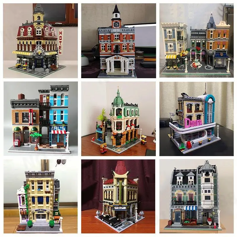 

Kid Building Brick Toys Bank Cafe Corner Model Modular Houses Building Blocks Toys Pet Book Shop Town Hall Downtown Diner Blocks