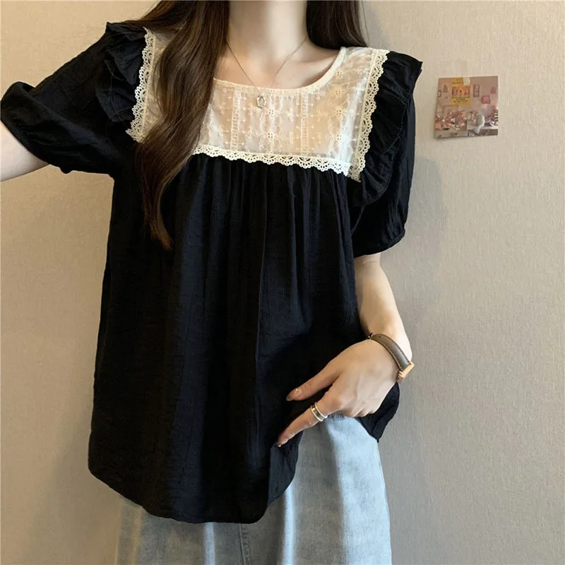 Футболка женская с квадратным вырезом милая Свободная Повседневная рубашка