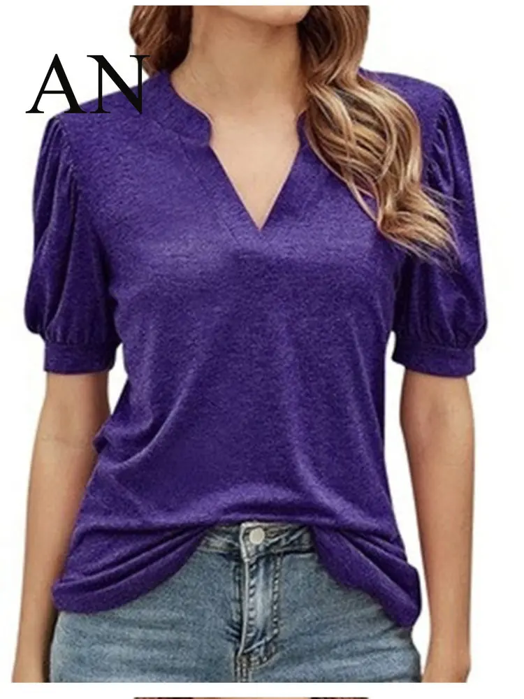 

Summer New V-neck Short Sleeve T-shirt Casual Loose Solid Color Simple Women's Clothing Women Black Top Oversized T Shirt