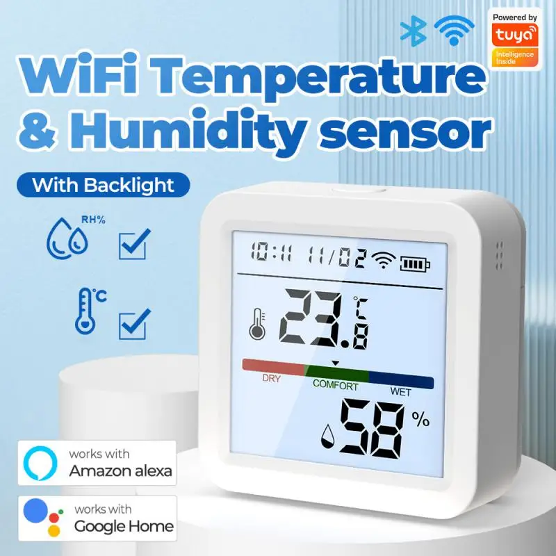 

Tuya WIFI Temperature Humidity Sensor Real-time Hygrometer Thermometer With Backlight Smart Home Support Alexa Google Home